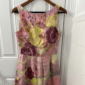 $2295 LELA ROSE 100% Silk Lined Floral Dress. Metallic Pink Cocktail Dress